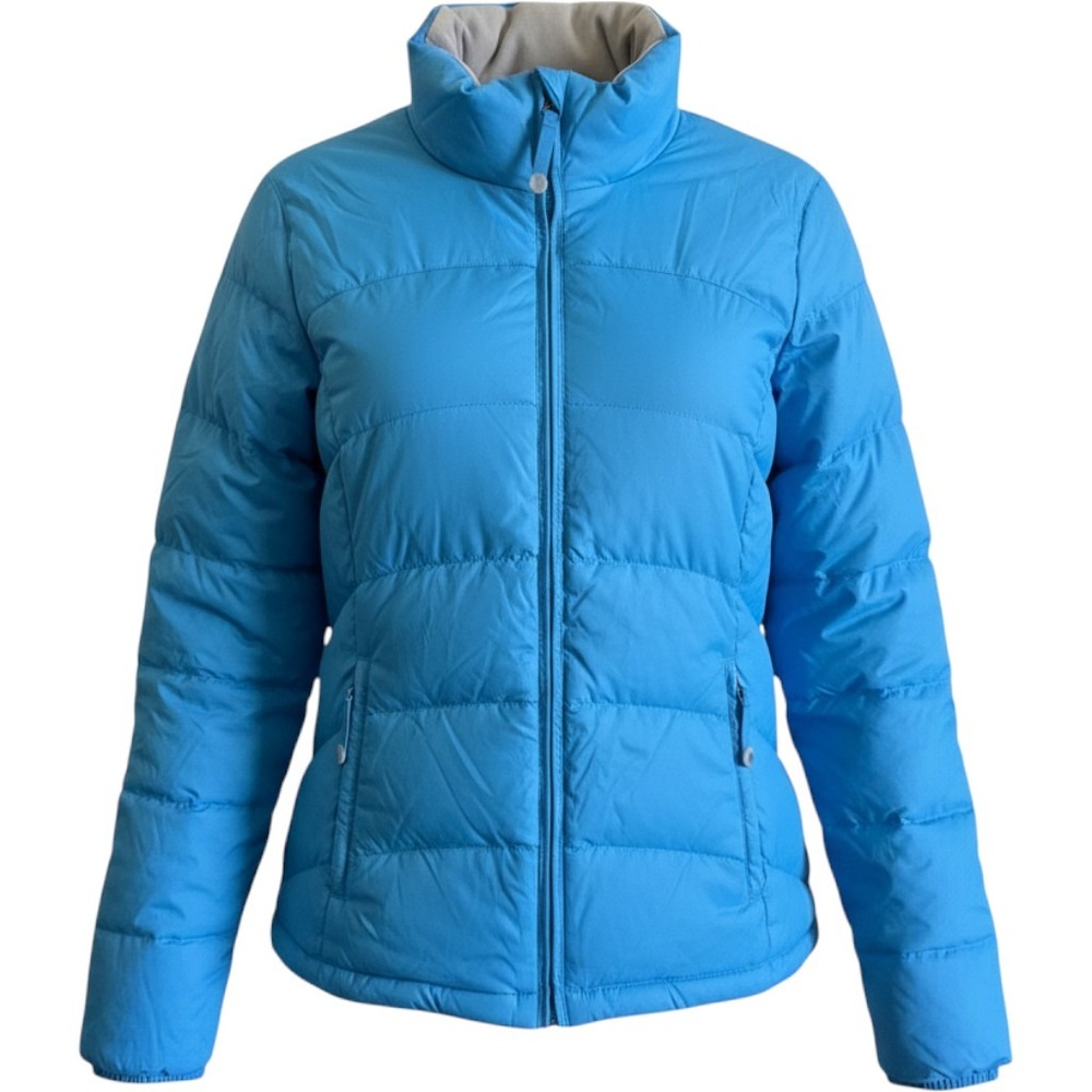 LL Bean Goose Down Puffer Jacket Blue Full Zip Fleece Lined Collar Womens Medium